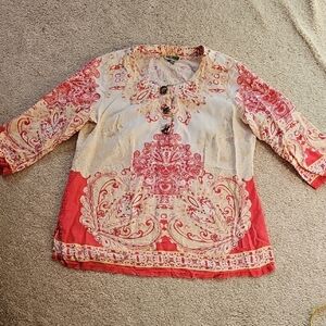 JM Collection Red and Cream Patterned Top
